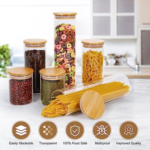 Otoomenz Glass Storage Jars With Bamboo Lids Set of 6, Airtight Glass Jars With Lids Clear Food Storage Container Jar- Food Kitchen Canisters Sets for Spaghetti Beans Snack Flour Cereal Storage 5 Otoomenz Glass Storage Jars With Bamboo Lids Set of 6, Airtight Glass Jars With Lids Clear Food Storage Container Jar- Food Kitchen Canisters Sets for Spaghetti Beans Snack Flour Cereal Storage - Image 5