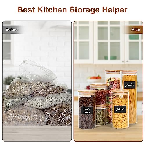 Otoomenz Glass Storage Jars With Bamboo Lids Set of 6, Airtight Glass Jars With Lids Clear Food Storage Container Jar- Food Kitchen Canisters Sets for Spaghetti Beans Snack Flour Cereal Storage 6 Otoomenz Glass Storage Jars With Bamboo Lids Set of 6, Airtight Glass Jars With Lids Clear Food Storage Container Jar- Food Kitchen Canisters Sets for Spaghetti Beans Snack Flour Cereal Storage - Image 6