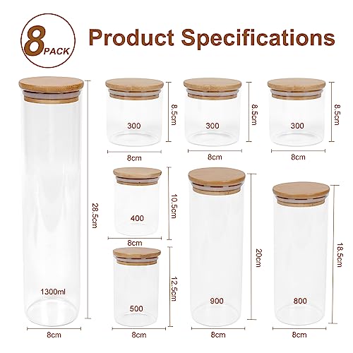 Otoomenz Glass Storage Jars With Bamboo Lids Set of 8, Airtight Glass Jars With Lids Clear Food Storage Container Jar- Food Kitchen Canisters Sets for Spaghetti Beans Snack Flour Cereal Storage 3 Otoomenz Glass Storage Jars With Bamboo Lids Set of 8, Airtight Glass Jars With Lids Clear Food Storage Container Jar- Food Kitchen Canisters Sets for Spaghetti Beans Snack Flour Cereal Storage - Image 3