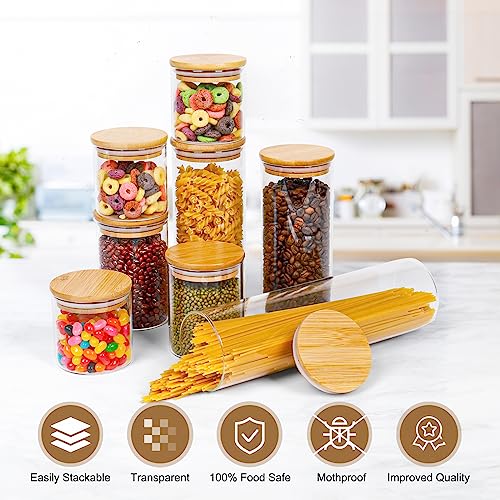 Otoomenz Glass Storage Jars With Bamboo Lids Set of 8, Airtight Glass Jars With Lids Clear Food Storage Container Jar- Food Kitchen Canisters Sets for Spaghetti Beans Snack Flour Cereal Storage 4 Otoomenz Glass Storage Jars With Bamboo Lids Set of 8, Airtight Glass Jars With Lids Clear Food Storage Container Jar- Food Kitchen Canisters Sets for Spaghetti Beans Snack Flour Cereal Storage - Image 4