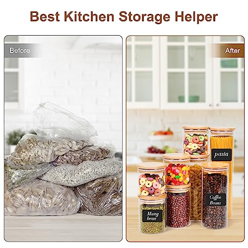 Otoomenz Glass Storage Jars With Bamboo Lids Set of 8, Airtight Glass Jars With Lids Clear Food Storage Container Jar- Food Kitchen Canisters Sets for Spaghetti Beans Snack Flour Cereal Storage 7 Otoomenz Glass Storage Jars With Bamboo Lids Set of 8, Airtight Glass Jars With Lids Clear Food Storage Container Jar- Food Kitchen Canisters Sets for Spaghetti Beans Snack Flour Cereal Storage - Image 7