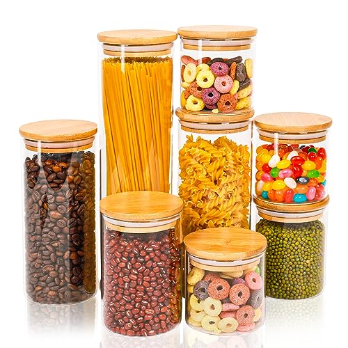 Otoomenz Glass Storage Jars With Bamboo Lids Set of 8, Airtight Glass Jars With Lids Clear Food Storage Container Jar- Food Kitchen Canisters Sets for Spaghetti Beans Snack Flour Cereal Storage 2 Otoomenz Glass Storage Jars With Bamboo Lids Set of 8, Airtight Glass Jars With Lids Clear Food Storage Container Jar- Food Kitchen Canisters Sets for Spaghetti Beans Snack Flour Cereal Storage - Image 2