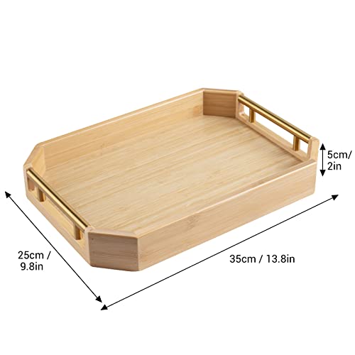 PARMEDU Natural Thickened Bamboo Serving Tray with Ergonomic and Aesthetic Metal Handles, Bamboo Tray for Serving Food, Breakfast, Tea, Coffee, Organizing and Decoration, Bamboo Color, Model ET002 2 PARMEDU Natural Thickened Bamboo Serving Tray with Ergonomic and Aesthetic Metal Handles, Bamboo Tray for Serving Food, Breakfast, Tea, Coffee, Organizing and Decoration, Bamboo Color, Model ET002 - Image 2