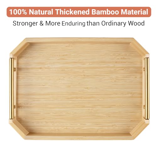 PARMEDU Natural Thickened Bamboo Serving Tray with Ergonomic and Aesthetic Metal Handles, Bamboo Tray for Serving Food, Breakfast, Tea, Coffee, Organizing and Decoration, Bamboo Color, Model ET002 3 PARMEDU Natural Thickened Bamboo Serving Tray with Ergonomic and Aesthetic Metal Handles, Bamboo Tray for Serving Food, Breakfast, Tea, Coffee, Organizing and Decoration, Bamboo Color, Model ET002 - Image 3