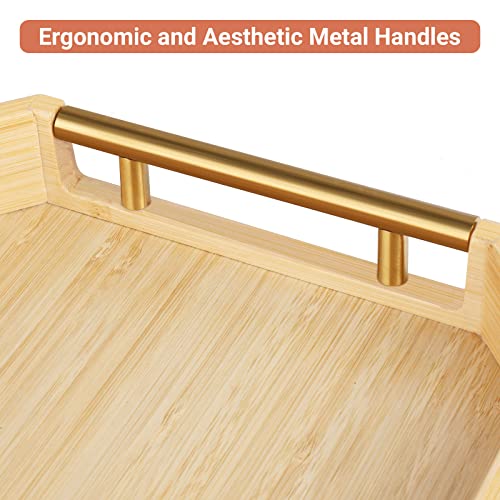 PARMEDU Natural Thickened Bamboo Serving Tray with Ergonomic and Aesthetic Metal Handles, Bamboo Tray for Serving Food, Breakfast, Tea, Coffee, Organizing and Decoration, Bamboo Color, Model ET002 4 PARMEDU Natural Thickened Bamboo Serving Tray with Ergonomic and Aesthetic Metal Handles, Bamboo Tray for Serving Food, Breakfast, Tea, Coffee, Organizing and Decoration, Bamboo Color, Model ET002 - Image 4
