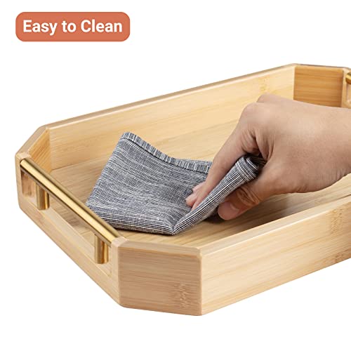 PARMEDU Natural Thickened Bamboo Serving Tray with Ergonomic and Aesthetic Metal Handles, Bamboo Tray for Serving Food, Breakfast, Tea, Coffee, Organizing and Decoration, Bamboo Color, Model ET002 5 PARMEDU Natural Thickened Bamboo Serving Tray with Ergonomic and Aesthetic Metal Handles, Bamboo Tray for Serving Food, Breakfast, Tea, Coffee, Organizing and Decoration, Bamboo Color, Model ET002 - Image 5