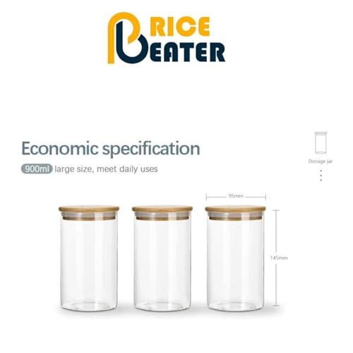 PRICE BEATER Set of 3 Glass Jars Containers, 900 ML Airtight Food Storage Jars with Bamboo Lid, 3 Piece Canister Set Storing Cereal, Pasta, Tea Coffee Sugar, Dishwasher Safe (900 ML - 3 PC) 3 PRICE BEATER Set of 3 Glass Jars Containers, 900 ML Airtight Food Storage Jars with Bamboo Lid, 3 Piece Canister Set Storing Cereal, Pasta, Tea Coffee Sugar, Dishwasher Safe (900 ML - 3 PC) - Image 3