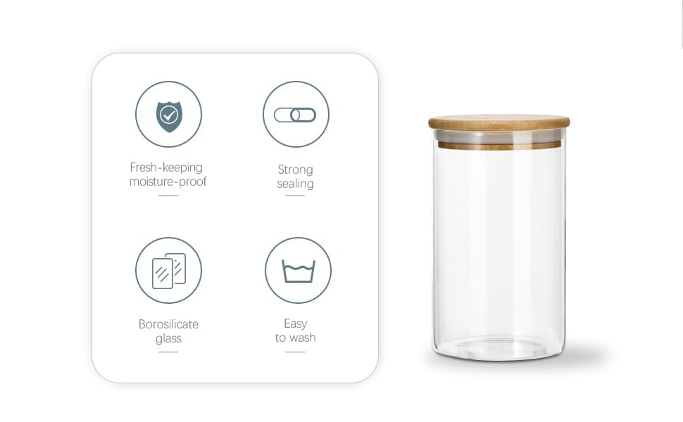 PRICE BEATER Set of 3 Glass Jars Containers, 900 ML Airtight Food Storage Jars with Bamboo Lid, 3 Piece Canister Set Storing Cereal, Pasta, Tea Coffee Sugar, Dishwasher Safe (900 ML - 3 PC) 4 PRICE BEATER Set of 3 Glass Jars Containers, 900 ML Airtight Food Storage Jars with Bamboo Lid, 3 Piece Canister Set Storing Cereal, Pasta, Tea Coffee Sugar, Dishwasher Safe (900 ML - 3 PC) - Image 4