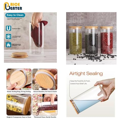 PRICE BEATER Set of 3 Glass Jars Containers, 900 ML Airtight Food Storage Jars with Bamboo Lid, 3 Piece Canister Set Storing Cereal, Pasta, Tea Coffee Sugar, Dishwasher Safe (900 ML - 3 PC) 5 PRICE BEATER Set of 3 Glass Jars Containers, 900 ML Airtight Food Storage Jars with Bamboo Lid, 3 Piece Canister Set Storing Cereal, Pasta, Tea Coffee Sugar, Dishwasher Safe (900 ML - 3 PC) - Image 5