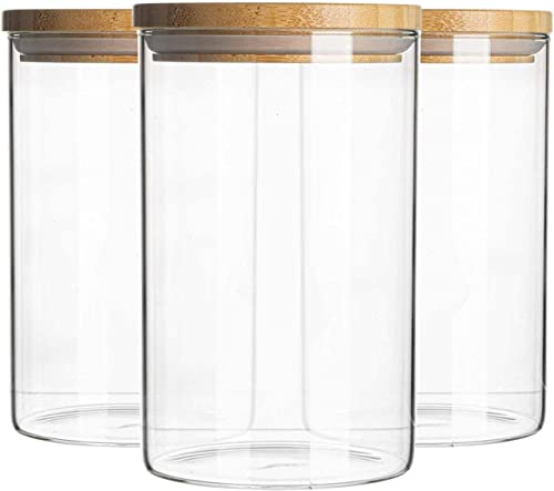 PRICE BEATER Set of 3 Glass Jars Containers, 900 ML Airtight Food Storage Jars with Bamboo Lid, 3 Piece Canister Set Storing Cereal, Pasta, Tea Coffee Sugar, Dishwasher Safe (900 ML - 3 PC) 2 PRICE BEATER Set of 3 Glass Jars Containers, 900 ML Airtight Food Storage Jars with Bamboo Lid, 3 Piece Canister Set Storing Cereal, Pasta, Tea Coffee Sugar, Dishwasher Safe (900 ML - 3 PC) - Image 2
