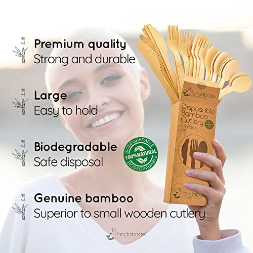 Pandabode Disposable Bamboo Wooden Cutlery Set | 24/120/300 Piece | Eco Friendly for Party Picnic and BBQ | Large Strong Biodegradable (24) 2 Pandabode Disposable Bamboo Wooden Cutlery Set | 24/120/300 Piece | Eco Friendly for Party Picnic and BBQ | Large Strong Biodegradable (24) - Image 2