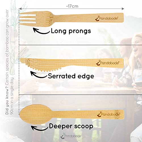 Pandabode Disposable Bamboo Wooden Cutlery Set | 24/120/300 Piece | Eco Friendly for Party Picnic and BBQ | Large Strong Biodegradable (24) 3 Pandabode Disposable Bamboo Wooden Cutlery Set | 24/120/300 Piece | Eco Friendly for Party Picnic and BBQ | Large Strong Biodegradable (24) - Image 3