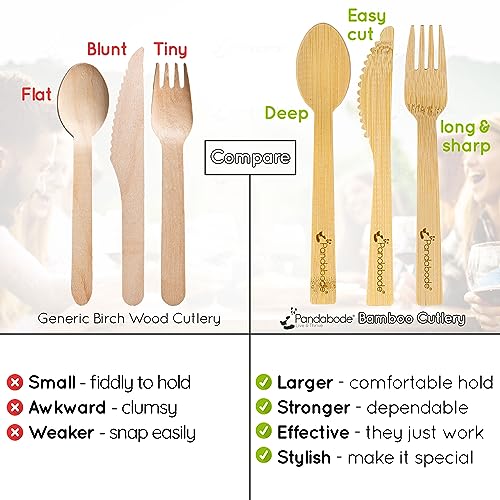 Pandabode Disposable Bamboo Wooden Cutlery Set | 24/120/300 Piece | Eco Friendly for Party Picnic and BBQ | Large Strong Biodegradable (24) 4 Pandabode Disposable Bamboo Wooden Cutlery Set | 24/120/300 Piece | Eco Friendly for Party Picnic and BBQ | Large Strong Biodegradable (24) - Image 4