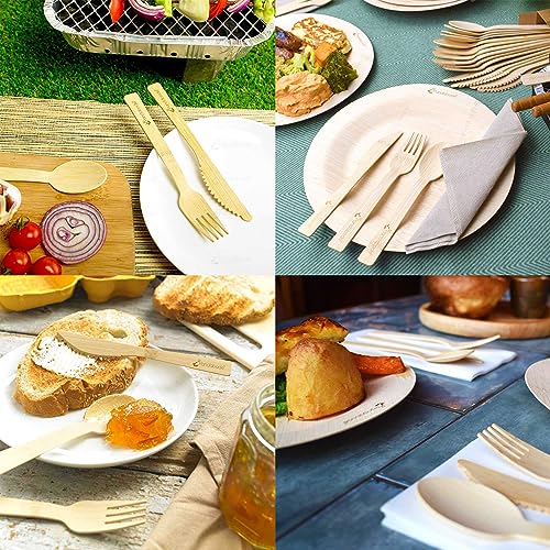 Pandabode Disposable Bamboo Wooden Cutlery Set | 24/120/300 Piece | Eco Friendly for Party Picnic and BBQ | Large Strong Biodegradable (24) 5 Pandabode Disposable Bamboo Wooden Cutlery Set | 24/120/300 Piece | Eco Friendly for Party Picnic and BBQ | Large Strong Biodegradable (24) - Image 5