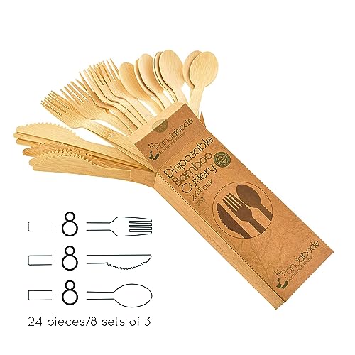 Pandabode Disposable Bamboo Wooden Cutlery Set | 24/120/300 Piece | Eco Friendly for Party Picnic and BBQ | Large Strong Biodegradable (24) 6 Pandabode Disposable Bamboo Wooden Cutlery Set | 24/120/300 Piece | Eco Friendly for Party Picnic and BBQ | Large Strong Biodegradable (24) - Image 6