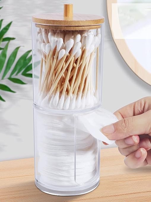 RJP Bedroom Accessories 2 in 1/Makeup Organiser for Makeup Storage Bathroom storage with Cotton Bud Holder, Cotton Pad Holder, Cotton Wool Holder (Bamboo) 1 RJP Bedroom Accessories 2 in 1/Makeup Organiser for Makeup Storage Bathroom storage with Cotton Bud Holder, Cotton Pad Holder, Cotton Wool Holder (Bamboo)