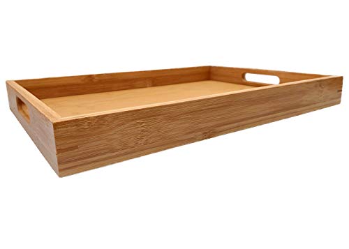 Bamboo Wooden Serving Tray - Natural Rectangle Butler Tray with Handle for Breakfast in Bed, Tea, Coffee Table, Food, Dinner 2 Bamboo Wooden Serving Tray - Natural Rectangle Butler Tray with Handle for Breakfast in Bed, Tea, Coffee Table, Food, Dinner - Image 2