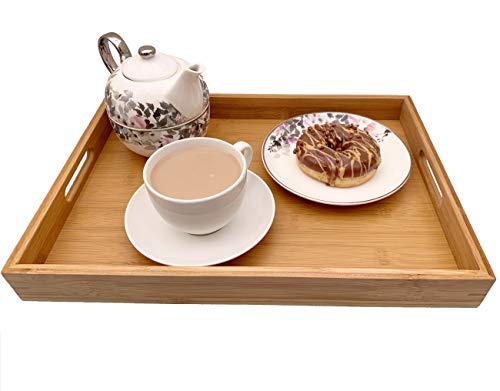 Bamboo Wooden Serving Tray - Natural Rectangle Butler Tray with Handle for Breakfast in Bed, Tea, Coffee Table, Food, Dinner 3 Bamboo Wooden Serving Tray - Natural Rectangle Butler Tray with Handle for Breakfast in Bed, Tea, Coffee Table, Food, Dinner - Image 3