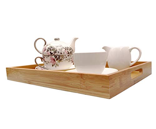 Bamboo Wooden Serving Tray - Natural Rectangle Butler Tray with Handle for Breakfast in Bed, Tea, Coffee Table, Food, Dinner 4 Bamboo Wooden Serving Tray - Natural Rectangle Butler Tray with Handle for Breakfast in Bed, Tea, Coffee Table, Food, Dinner - Image 4