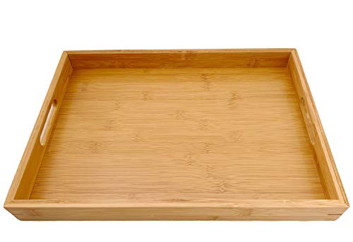 Bamboo Wooden Serving Tray - Natural Rectangle Butler Tray with Handle for Breakfast in Bed, Tea, Coffee Table, Food, Dinner 5 Bamboo Wooden Serving Tray - Natural Rectangle Butler Tray with Handle for Breakfast in Bed, Tea, Coffee Table, Food, Dinner - Image 5