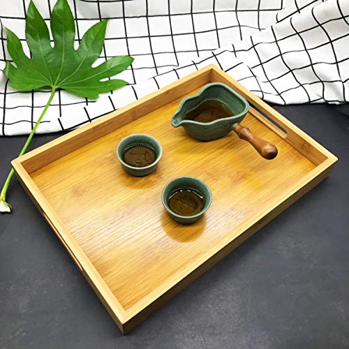 Bamboo Wooden Serving Tray - Natural Rectangle Butler Tray with Handle for Breakfast in Bed, Tea, Coffee Table, Food, Dinner 7 Bamboo Wooden Serving Tray - Natural Rectangle Butler Tray with Handle for Breakfast in Bed, Tea, Coffee Table, Food, Dinner - Image 7