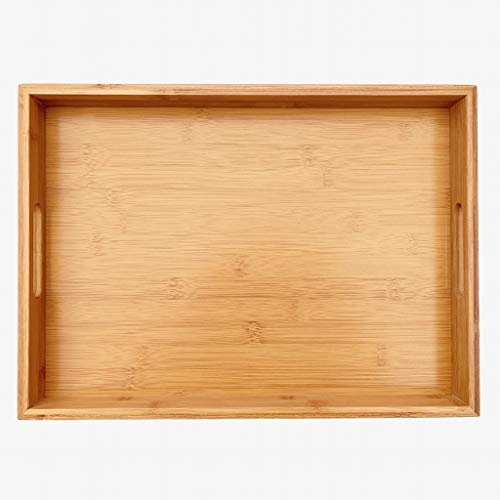 Bamboo Wooden Serving Tray - Natural Rectangle Butler Tray with Handle for Breakfast in Bed, Tea, Coffee Table, Food, Dinner 1 Bamboo Wooden Serving Tray - Natural Rectangle Butler Tray with Handle for Breakfast in Bed, Tea, Coffee Table, Food, Dinner