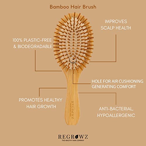 Bamboo Hair Brush by Regrowz – Detangles & Eliminates Knots – Wooden Brush for Thick & Thin Hair – Anti-Breakage with Round Natural Bristles - Versatile & Durable - Wooden Hair Brush For Women & Men 5 Bamboo Hair Brush by Regrowz – Detangles & Eliminates Knots – Wooden Brush for Thick & Thin Hair – Anti-Breakage with Round Natural Bristles - Versatile & Durable - Wooden Hair Brush For Women & Men - Image 5