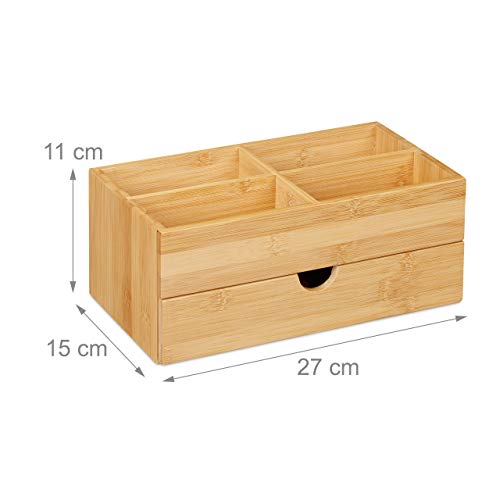 Relaxdays Bamboo Cosmetics Organiser, Multifunctional, 4 Compartments & Drawer, Desk Storage, Natural 4 Relaxdays Bamboo Cosmetics Organiser, Multifunctional, 4 Compartments & Drawer, Desk Storage, Natural - Image 4