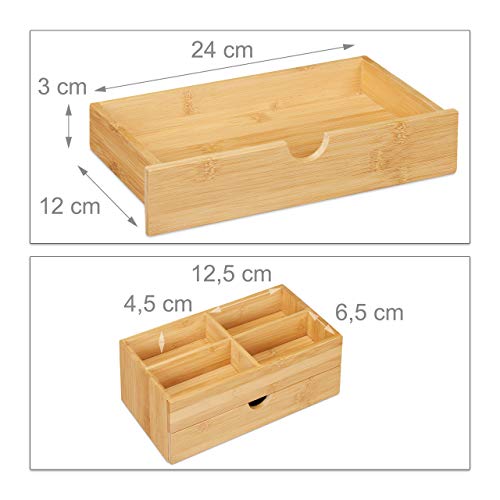 Relaxdays Bamboo Cosmetics Organiser, Multifunctional, 4 Compartments & Drawer, Desk Storage, Natural 5 Relaxdays Bamboo Cosmetics Organiser, Multifunctional, 4 Compartments & Drawer, Desk Storage, Natural - Image 5