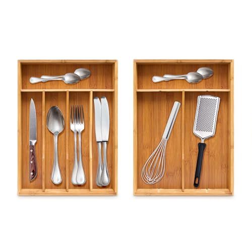 Relaxdays Bamboo Cutlery Tray, HxWxD: ca 4.5 x 25.5 x 34 cm, Drawer Organiser Insert, With 5 Compartments, Bamboo, Natural Brown 3 Relaxdays Bamboo Cutlery Tray, HxWxD: ca 4.5 x 25.5 x 34 cm, Drawer Organiser Insert, With 5 Compartments, Bamboo, Natural Brown - Image 3