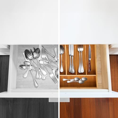 Relaxdays Bamboo Cutlery Tray, HxWxD: ca 4.5 x 25.5 x 34 cm, Drawer Organiser Insert, With 5 Compartments, Bamboo, Natural Brown 5 Relaxdays Bamboo Cutlery Tray, HxWxD: ca 4.5 x 25.5 x 34 cm, Drawer Organiser Insert, With 5 Compartments, Bamboo, Natural Brown - Image 5