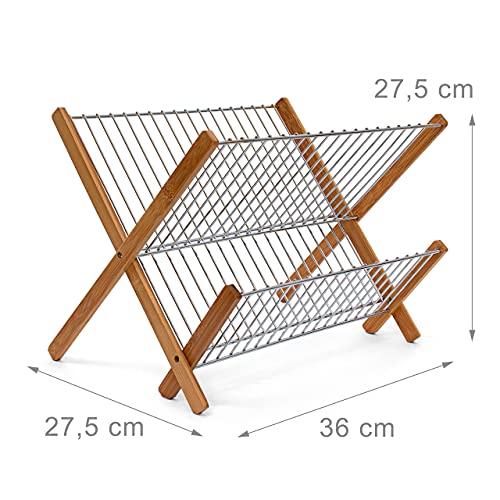 Relaxdays CROSS Bamboo And Chromed Steel Draining Rack: 27 x 38 x 29 cm Drying Rack Folding Dish Drainer For Plates, Cups, Glasses, Natural, Brown/Silver 4 Relaxdays CROSS Bamboo And Chromed Steel Draining Rack: 27 x 38 x 29 cm Drying Rack Folding Dish Drainer For Plates, Cups, Glasses, Natural, Brown/Silver - Image 4