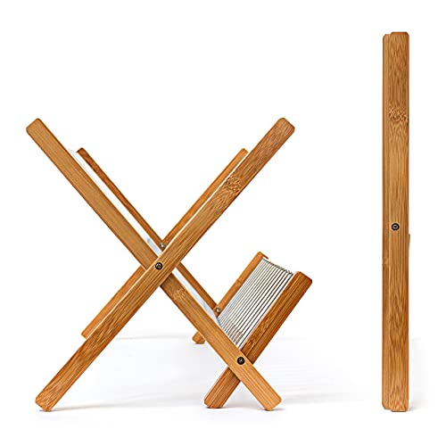 Relaxdays CROSS Bamboo And Chromed Steel Draining Rack: 27 x 38 x 29 cm Drying Rack Folding Dish Drainer For Plates, Cups, Glasses, Natural, Brown/Silver 5 Relaxdays CROSS Bamboo And Chromed Steel Draining Rack: 27 x 38 x 29 cm Drying Rack Folding Dish Drainer For Plates, Cups, Glasses, Natural, Brown/Silver - Image 5
