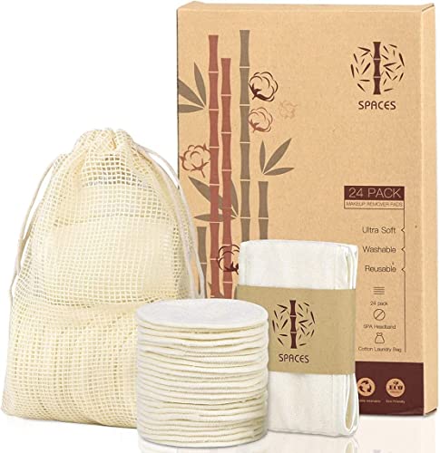 Reusable Makeup Remover Pads,24 Packs Organic Bamboo Cotton Rounds with Spa Headband & Cotton Laundry Bag, Eco-friendly Natural Premium Upgrade Set1 1 Reusable Makeup Remover Pads,24 Packs Organic Bamboo Cotton Rounds with Spa Headband & Cotton Laundry Bag, Eco-friendly Natural Premium Upgrade Set1