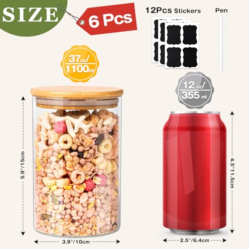 Rogerom 1100ml Glass Storage Jars with Bamboo Lid, 6 Pack Clear Glass Food Storage Containers, Airtight Large Kitchen Jars for Pasta Cereal Flour Rice Noodles Tea Sugar Coffee Bean Cookie 37oz 2 Rogerom 1100ml Glass Storage Jars with Bamboo Lid, 6 Pack Clear Glass Food Storage Containers, Airtight Large Kitchen Jars for Pasta Cereal Flour Rice Noodles Tea Sugar Coffee Bean Cookie 37oz - Image 2