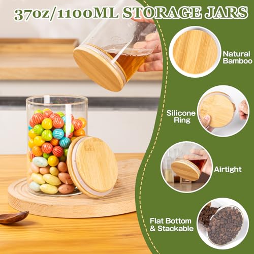 Rogerom 1100ml Glass Storage Jars with Bamboo Lid, 6 Pack Clear Glass Food Storage Containers, Airtight Large Kitchen Jars for Pasta Cereal Flour Rice Noodles Tea Sugar Coffee Bean Cookie 37oz 3 Rogerom 1100ml Glass Storage Jars with Bamboo Lid, 6 Pack Clear Glass Food Storage Containers, Airtight Large Kitchen Jars for Pasta Cereal Flour Rice Noodles Tea Sugar Coffee Bean Cookie 37oz - Image 3