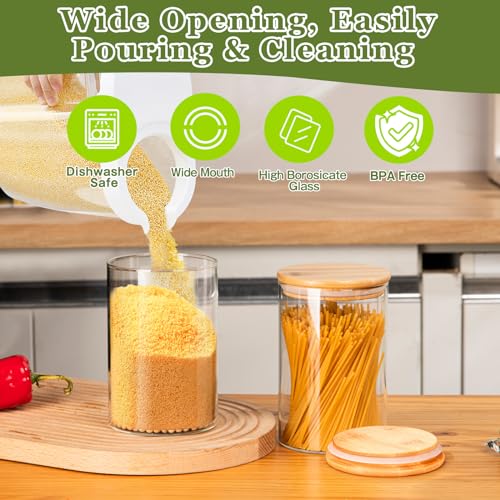 Rogerom 1100ml Glass Storage Jars with Bamboo Lid, 6 Pack Clear Glass Food Storage Containers, Airtight Large Kitchen Jars for Pasta Cereal Flour Rice Noodles Tea Sugar Coffee Bean Cookie 37oz 4 Rogerom 1100ml Glass Storage Jars with Bamboo Lid, 6 Pack Clear Glass Food Storage Containers, Airtight Large Kitchen Jars for Pasta Cereal Flour Rice Noodles Tea Sugar Coffee Bean Cookie 37oz - Image 4