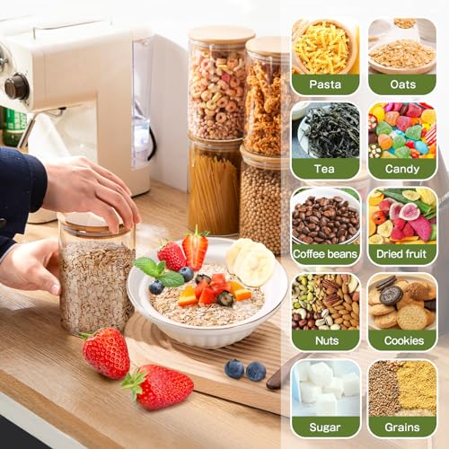 Rogerom 1100ml Glass Storage Jars with Bamboo Lid, 6 Pack Clear Glass Food Storage Containers, Airtight Large Kitchen Jars for Pasta Cereal Flour Rice Noodles Tea Sugar Coffee Bean Cookie 37oz 6 Rogerom 1100ml Glass Storage Jars with Bamboo Lid, 6 Pack Clear Glass Food Storage Containers, Airtight Large Kitchen Jars for Pasta Cereal Flour Rice Noodles Tea Sugar Coffee Bean Cookie 37oz - Image 6