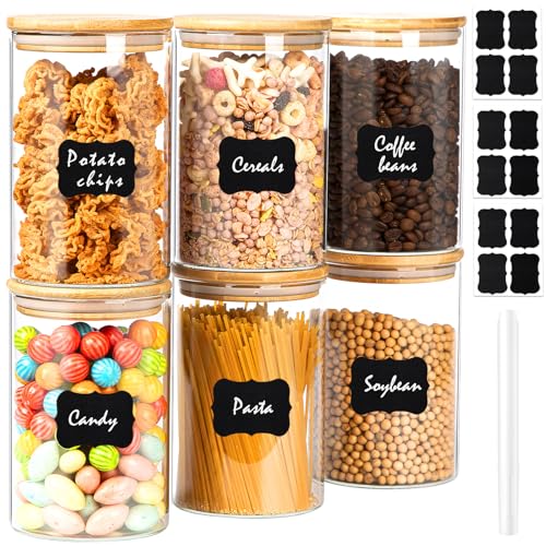 Rogerom 1100ml Glass Storage Jars with Bamboo Lid, 6 Pack Clear Glass Food Storage Containers, Airtight Large Kitchen Jars for Pasta Cereal Flour Rice Noodles Tea Sugar Coffee Bean Cookie 37oz 1 Rogerom 1100ml Glass Storage Jars with Bamboo Lid, 6 Pack Clear Glass Food Storage Containers, Airtight Large Kitchen Jars for Pasta Cereal Flour Rice Noodles Tea Sugar Coffee Bean Cookie 37oz
