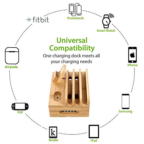 SETROVIC Bamboo Charging Station Docking Holder, Desktop Organiser for Multiple Devices Dock. Accessories Compatible Mobile Phone/Tablet/Apple Watch/Airpods 2 SETROVIC Bamboo Charging Station Docking Holder, Desktop Organiser for Multiple Devices Dock. Accessories Compatible Mobile Phone/Tablet/Apple Watch/Airpods - Image 2