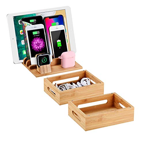 SETROVIC Bamboo Charging Station Docking Holder, Desktop Organiser for Multiple Devices Dock. Accessories Compatible Mobile Phone/Tablet/Apple Watch/Airpods 4 SETROVIC Bamboo Charging Station Docking Holder, Desktop Organiser for Multiple Devices Dock. Accessories Compatible Mobile Phone/Tablet/Apple Watch/Airpods - Image 4