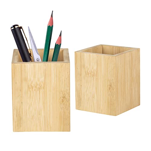 STORMSHOPPING 2 PCS Bamboo Wood Pen Pencil Holder Cup/Desktop Stationery Makeup Brush Storage Organizer Caddy Box for Desk Table, Office School Supplies, Home Bedroom 1 STORMSHOPPING 2 PCS Bamboo Wood Pen Pencil Holder Cup/Desktop Stationery Makeup Brush Storage Organizer Caddy Box for Desk Table, Office School Supplies, Home Bedroom