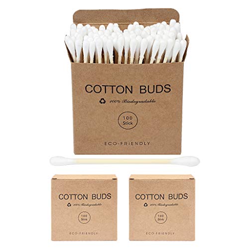 SWKJ Bamboo Cotton Buds, 200 PCS (2 x 100) Eco-Friendly Cotton Ear Buds Swabs with Bamboo Handle - Recyclable and Biodegradable Cotton Swabs for Cleaning Ear Makeup Wound 1 SWKJ Bamboo Cotton Buds, 200 PCS (2 x 100) Eco-Friendly Cotton Ear Buds Swabs with Bamboo Handle - Recyclable and Biodegradable Cotton Swabs for Cleaning Ear Makeup Wound