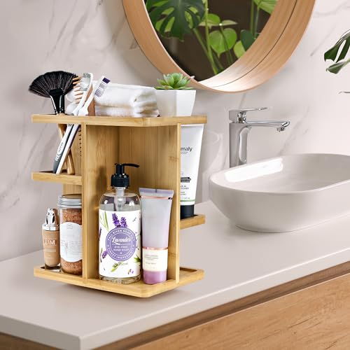 Sorbus 360° Makeup Organizer - Bamboo Wood Make Up Storage Carousel for Cosmetics, Skin Care Rotating Makeup Organizer for Vanity, Bathroom Storage 2 Sorbus 360° Makeup Organizer - Bamboo Wood Make Up Storage Carousel for Cosmetics, Skin Care Rotating Makeup Organizer for Vanity, Bathroom Storage - Image 2