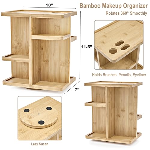 Sorbus 360° Makeup Organizer - Bamboo Wood Make Up Storage Carousel for Cosmetics, Skin Care Rotating Makeup Organizer for Vanity, Bathroom Storage 3 Sorbus 360° Makeup Organizer - Bamboo Wood Make Up Storage Carousel for Cosmetics, Skin Care Rotating Makeup Organizer for Vanity, Bathroom Storage - Image 3