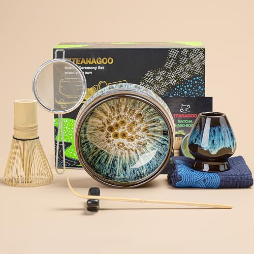 TEANAGOO Matcha Whisk, 7 Pcs Matcha Set with Holder/Scoop/Sifter, Matcha Kit for Ceremony, Matcha Tea Set for Making Breakfast/Latte, Matcha Whisk Set and Ceramic Bowl, Gift for Friend/Family 1 TEANAGOO Matcha Whisk, 7 Pcs Matcha Set with Holder/Scoop/Sifter, Matcha Kit for Ceremony, Matcha Tea Set for Making Breakfast/Latte, Matcha Whisk Set and Ceramic Bowl, Gift for Friend/Family