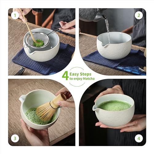 TEANAGOO Matcha Whisk,9 Pcs Ceramic Matcha Set,Matcha Kit for Ceremony,Matcha Tea Set for Making Breakfast/Matcha Latte,Matcha Whisk and Bowl Set with 2 Matcha Cups(7.2oz),Gift for Matcha Lover 4 TEANAGOO Matcha Whisk,9 Pcs Ceramic Matcha Set,Matcha Kit for Ceremony,Matcha Tea Set for Making Breakfast/Matcha Latte,Matcha Whisk and Bowl Set with 2 Matcha Cups(7.2oz),Gift for Matcha Lover - Image 4