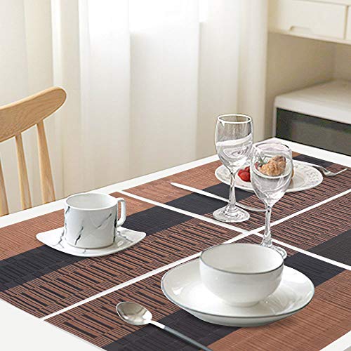 Time to Sparkle Set of 12 PCS Vinyl Woven 6pcs Placemats + 6pcs Coasters Place Mats Non slip Table Mats Waterproof Heat-resistant Dining Table Mats Decor (Brown Bamboo) 5 Time to Sparkle Set of 12 PCS Vinyl Woven 6pcs Placemats + 6pcs Coasters Place Mats Non slip Table Mats Waterproof Heat-resistant Dining Table Mats Decor (Brown Bamboo) - Image 5