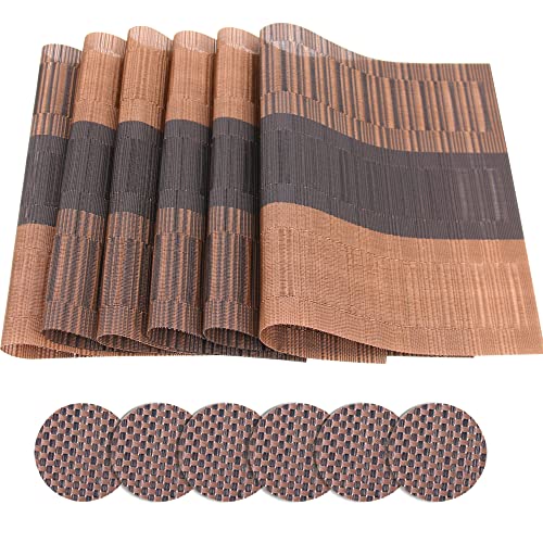 Time to Sparkle Set of 12 PCS Vinyl Woven 6pcs Placemats + 6pcs Coasters Place Mats Non slip Table Mats Waterproof Heat-resistant Dining Table Mats Decor (Brown Bamboo) 1 Time to Sparkle Set of 12 PCS Vinyl Woven 6pcs Placemats + 6pcs Coasters Place Mats Non slip Table Mats Waterproof Heat-resistant Dining Table Mats Decor (Brown Bamboo)