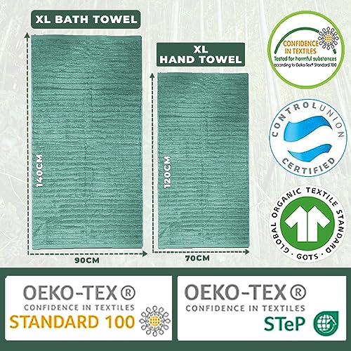 Towelogy Bamboo Bathroom Towel Set of 4 – 2 XL Bath Towel 90x140 cm & 2 XL Hand Towel 70x120 cm Premium Quality Soft and Absorbent | OEKO-TEX CERTIFIED (Green) 5 Towelogy Bamboo Bathroom Towel Set of 4 – 2 XL Bath Towel 90x140 cm & 2 XL Hand Towel 70x120 cm Premium Quality Soft and Absorbent | OEKO-TEX CERTIFIED (Green) - Image 5